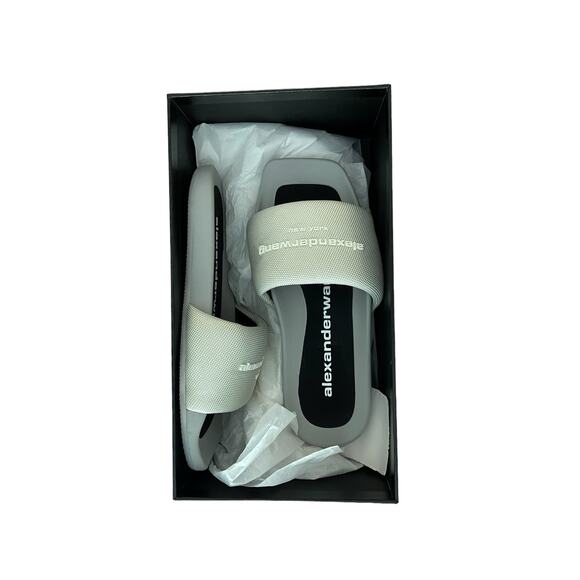 Alexander Wang Logo Designer Pool Slide Sandals Square Toe Pale Mint Size 37 - Picture 15 of 15